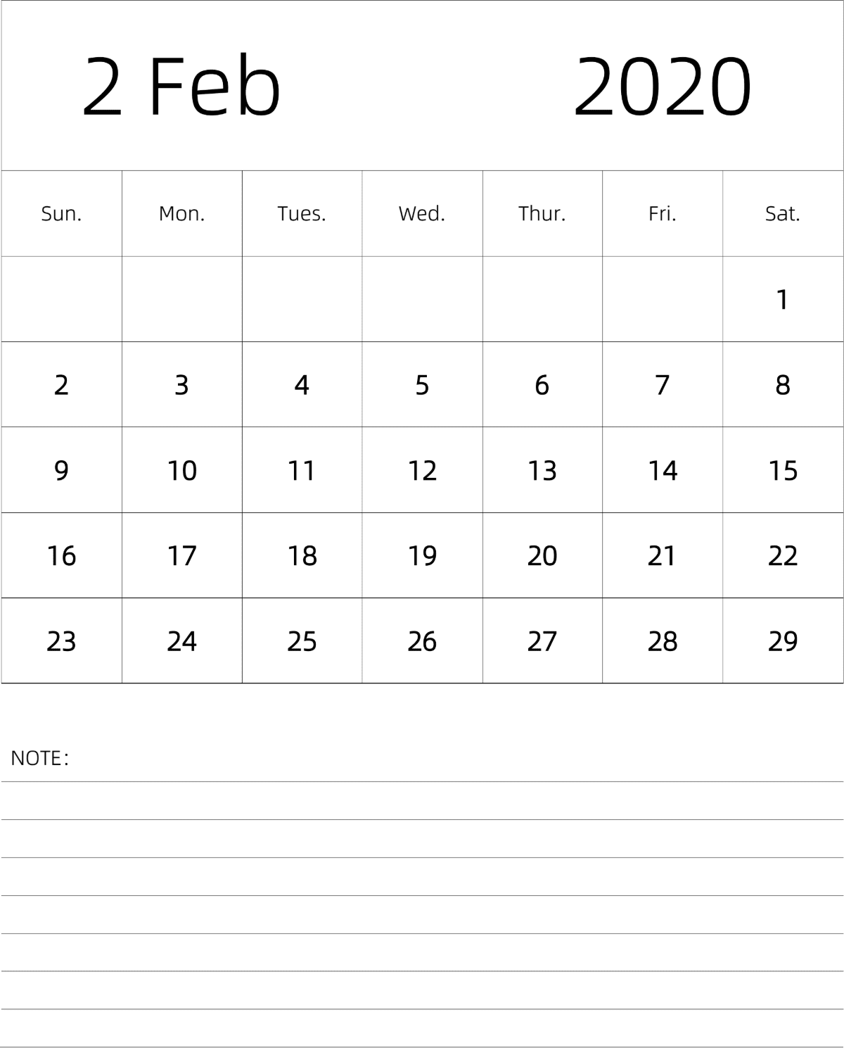 模板[DF101] 日历表 2020年 月历 英文版 纵向排版 周日开始 带节假日调休安排