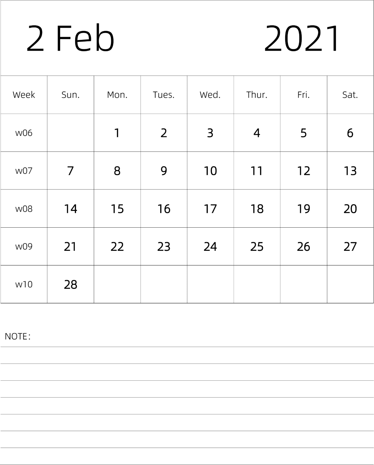 模板[DF101] 日历表 2021年 月历 英文版 纵向排版 周日开始 带周数 带节假日调休安排