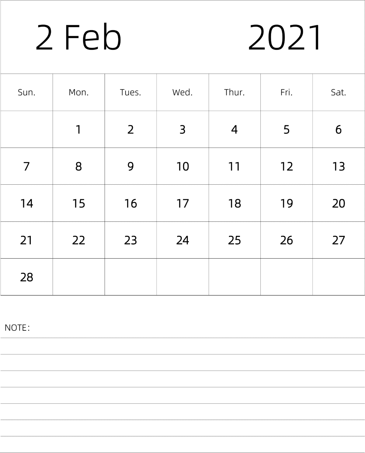 模板[DF101] 日历表 2021年 月历 英文版 纵向排版 周日开始 带节假日调休安排