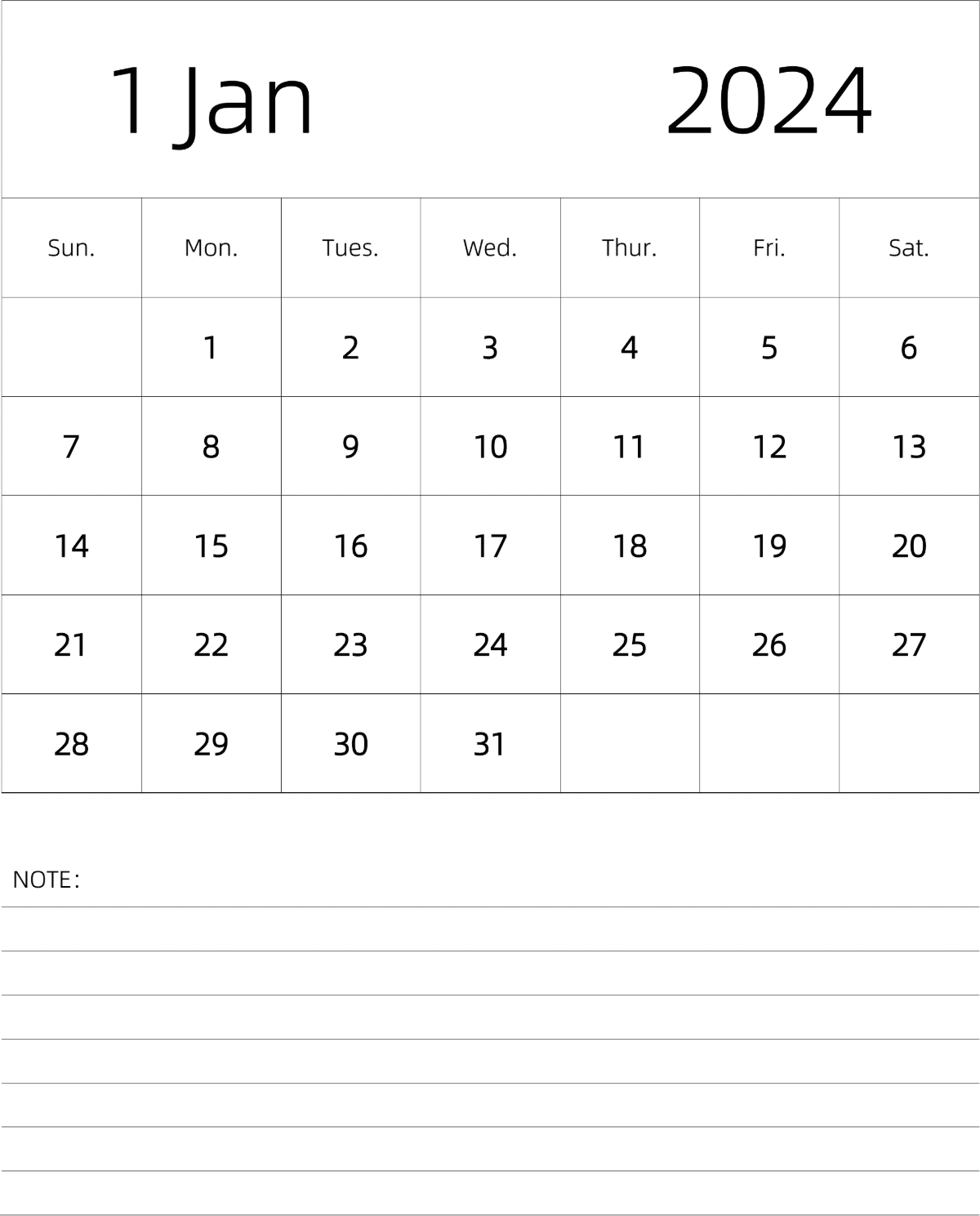 模板[DF101] 日历表 2024年 月历 英文版 纵向排版 周日开始 带节假日调休安排