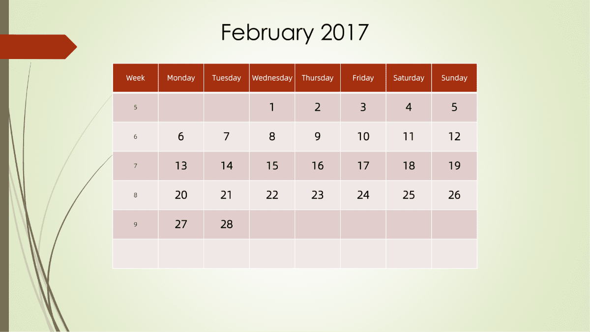模板[DF301] 日历表 2017年 月历台历 英文版 周一开始 带周数