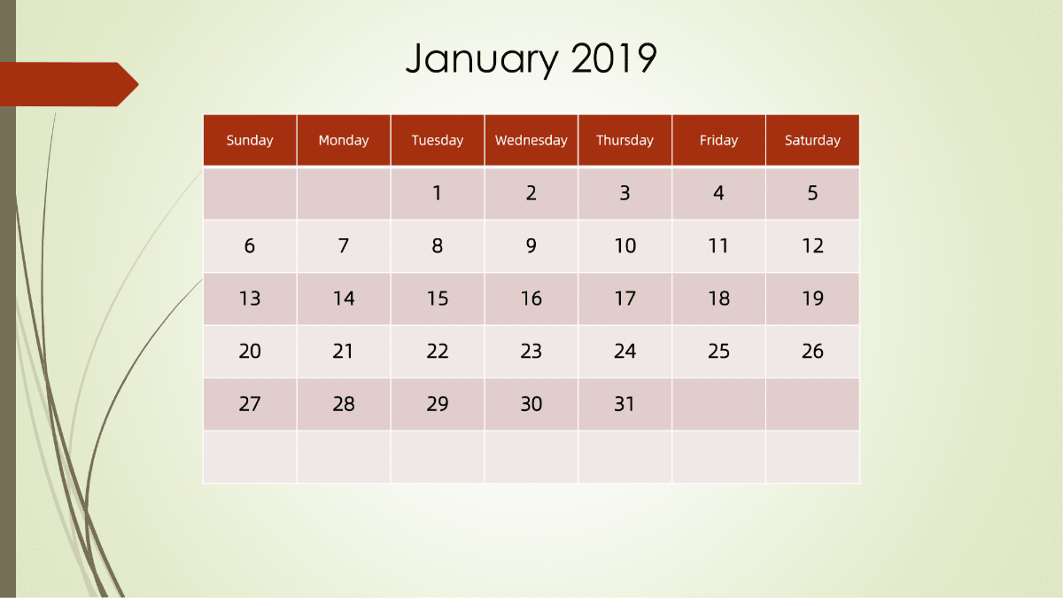 模板[DF301] 日历表 2019年 月历台历 英文版 周日开始
