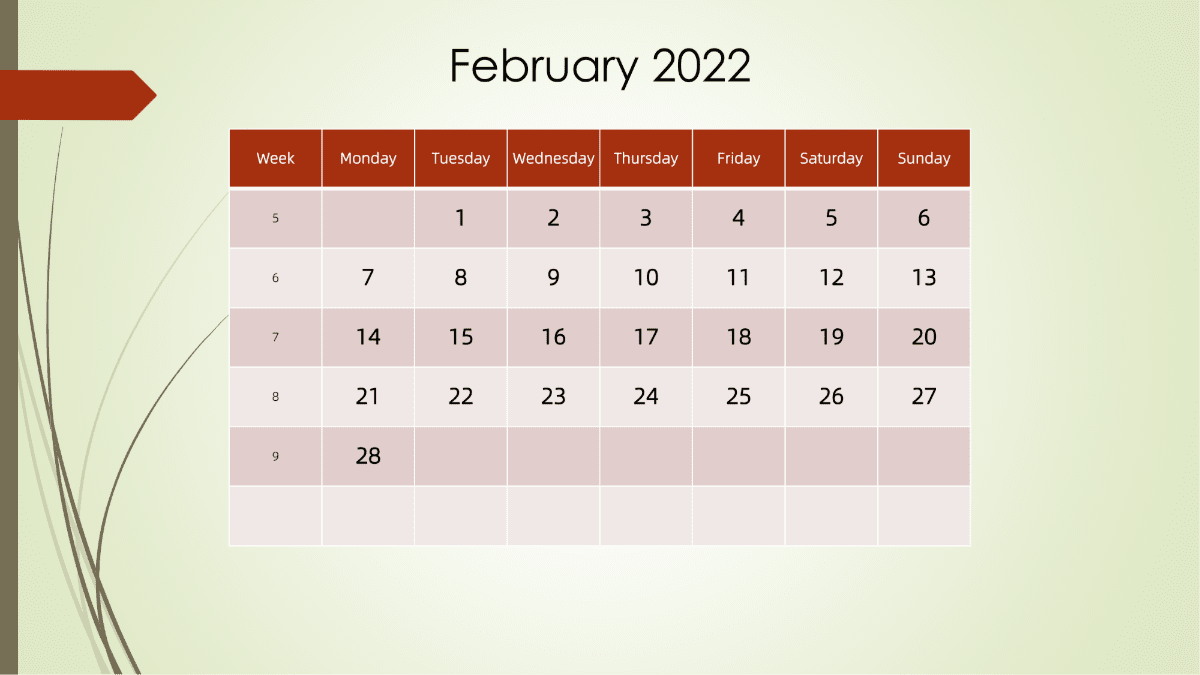 模板[DF301] 日历表 2022年 月历台历 英文版 周一开始 带周数