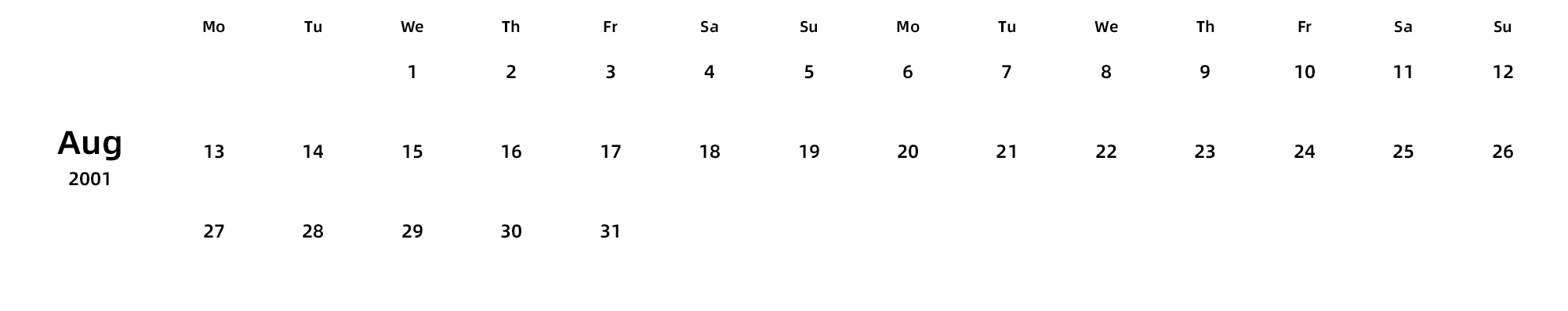 英文版 周一开始 带节假日调休安排