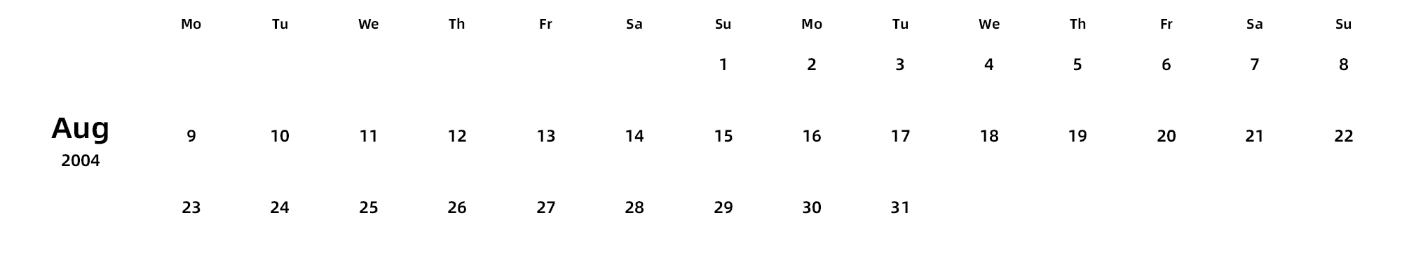 英文版 周一开始 带节假日调休安排