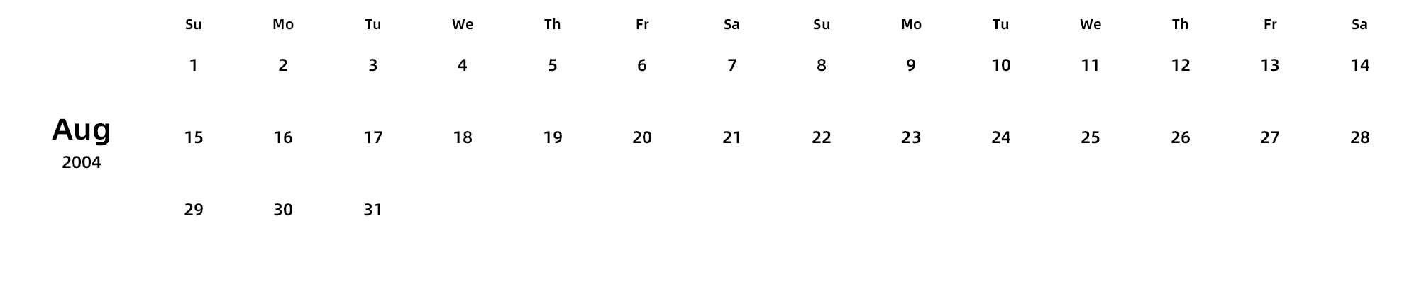 英文版 周日开始 带节假日调休安排