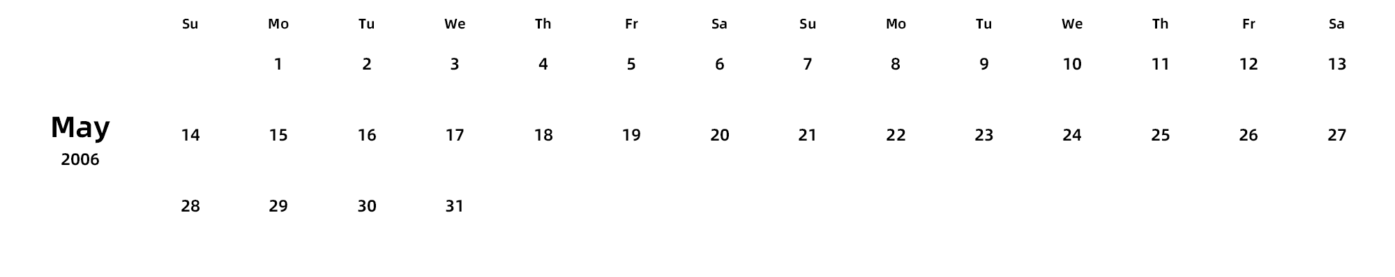 英文版 周日开始 带节假日调休安排