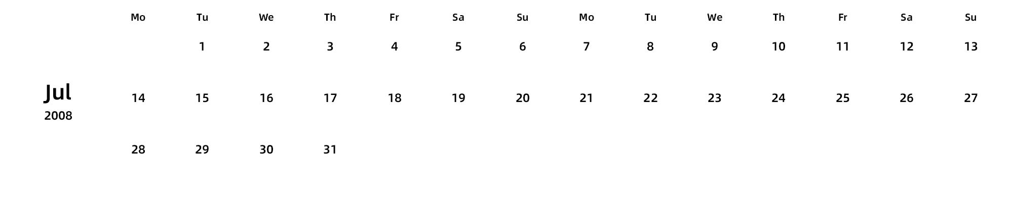 英文版 周一开始 带节假日调休安排