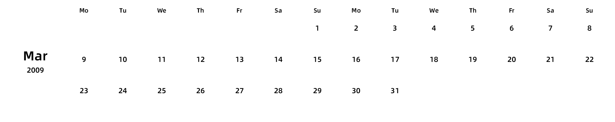 英文版 周一开始 带节假日调休安排