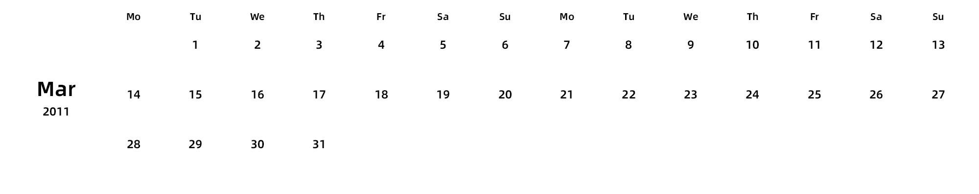 英文版 周一开始 带节假日调休安排