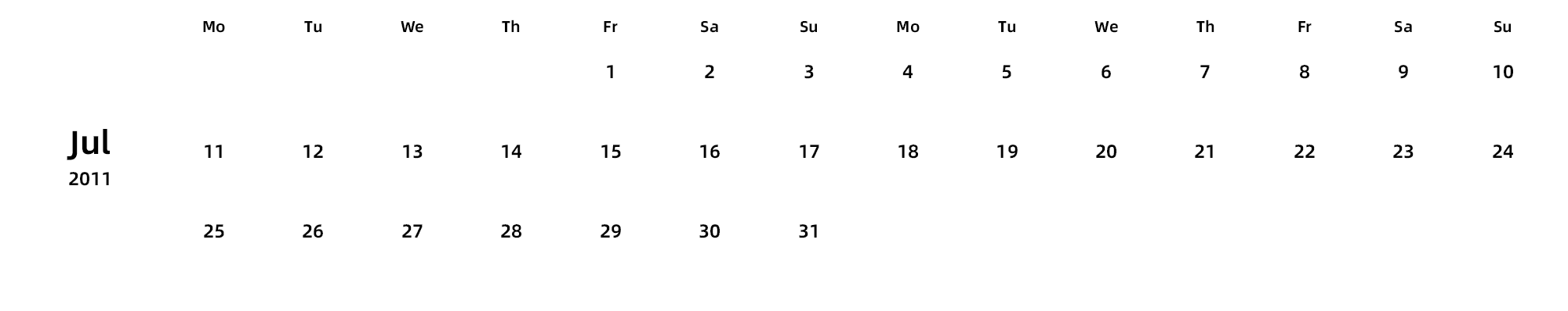 英文版 周一开始 带节假日调休安排
