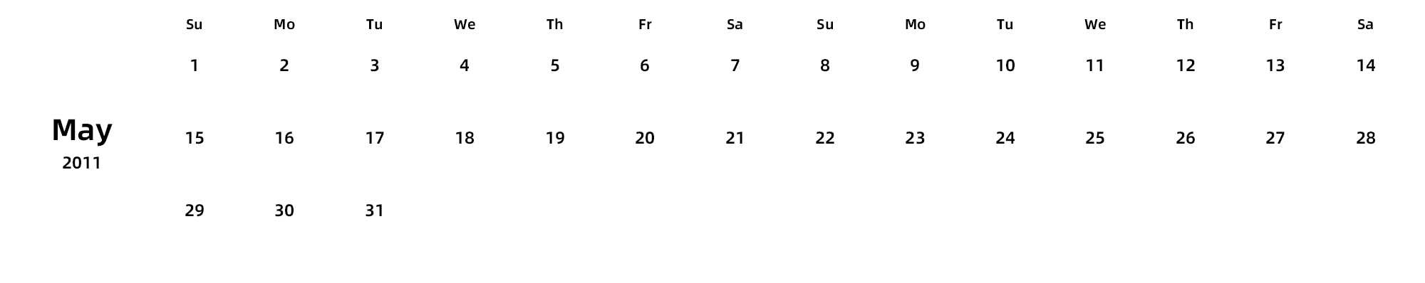 英文版 周日开始 带节假日调休安排