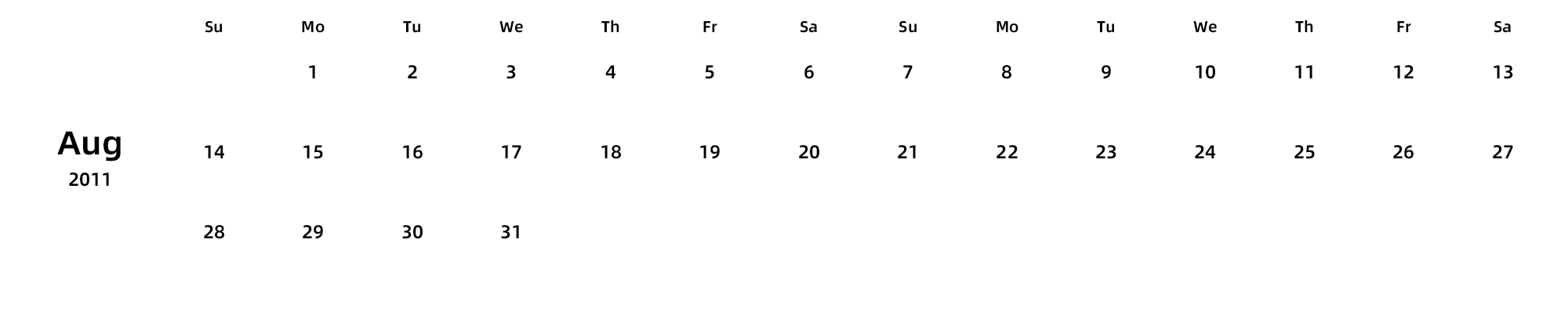 英文版 周日开始 带节假日调休安排