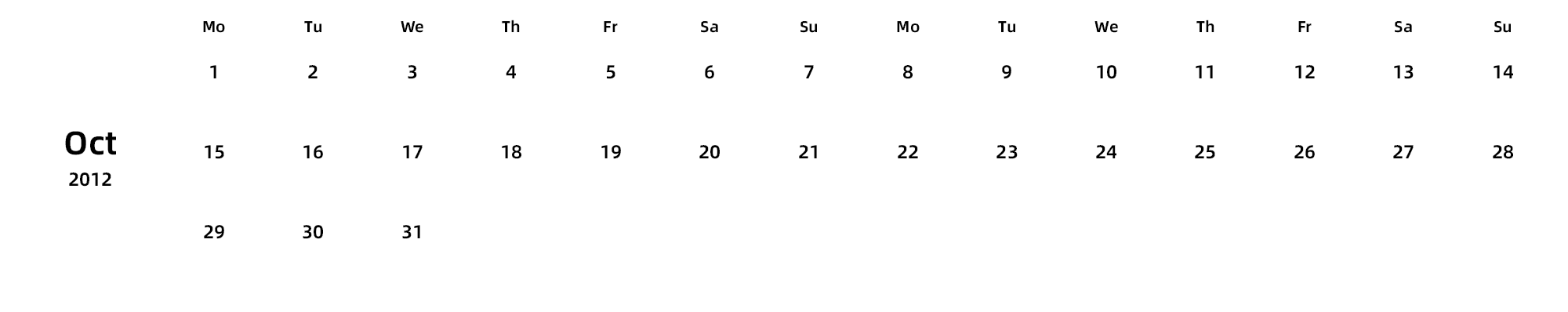 英文版 周一开始 带节假日调休安排