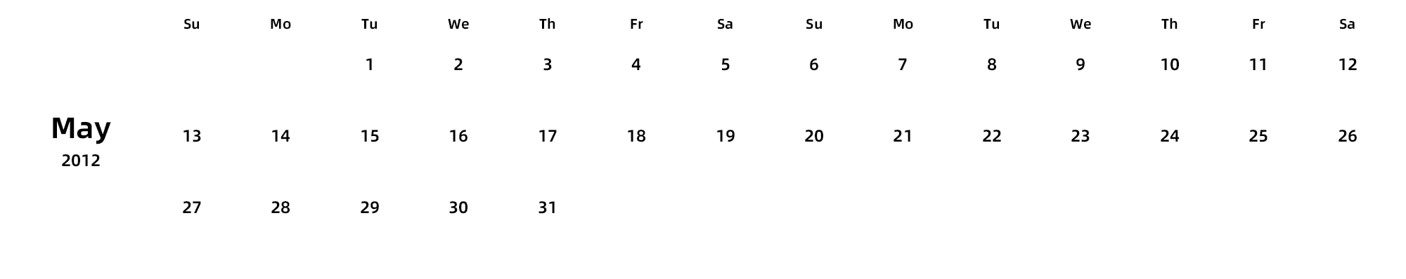 英文版 周日开始 带节假日调休安排