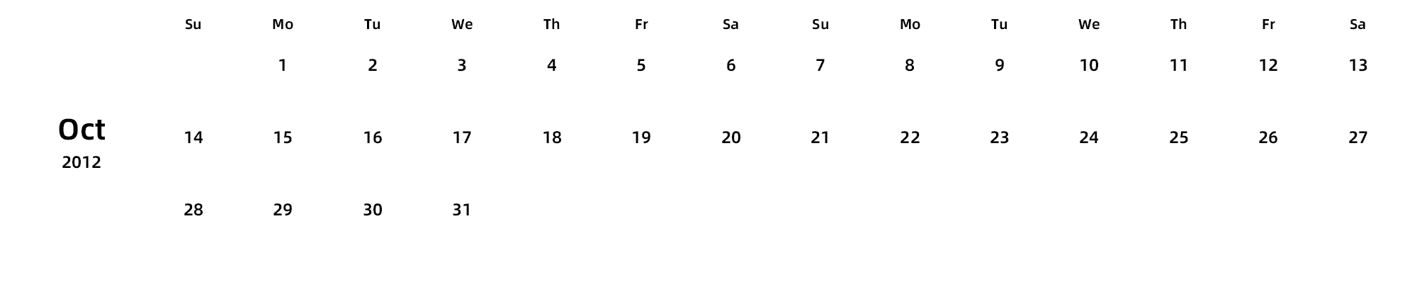 英文版 周日开始 带节假日调休安排