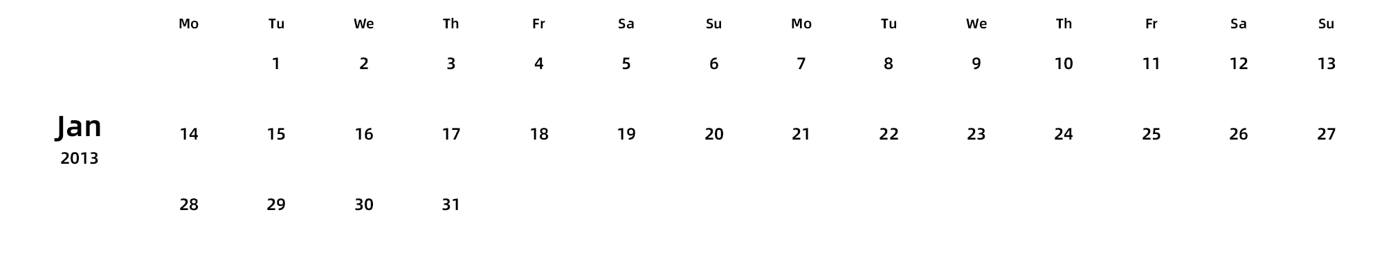 英文版 周一开始 带节假日调休安排
