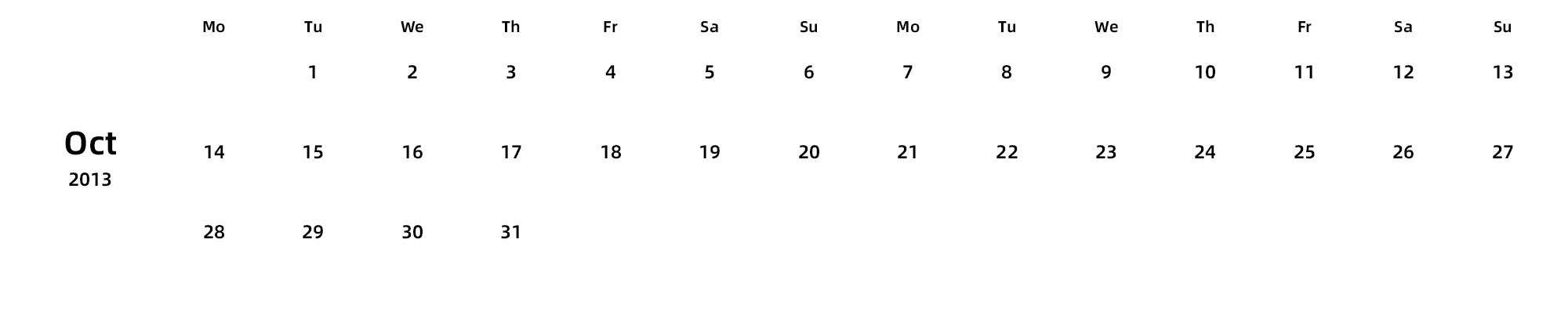 英文版 周一开始 带节假日调休安排