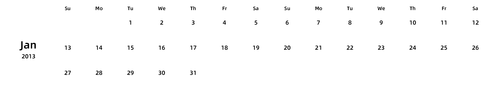 英文版 周日开始 带节假日调休安排