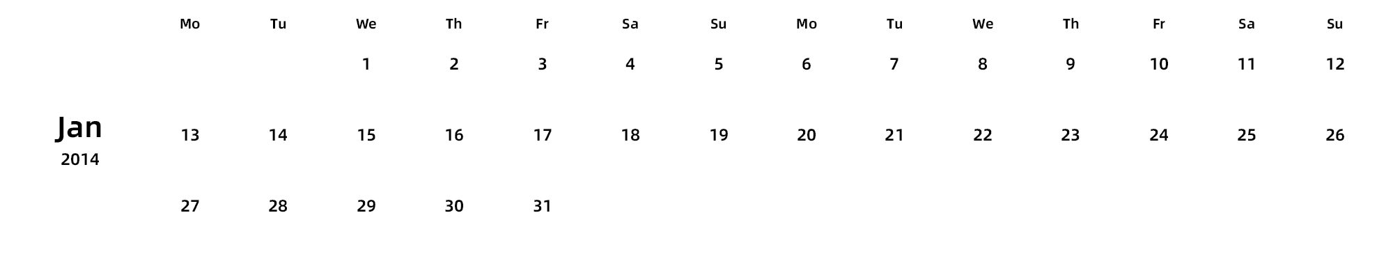 英文版 周一开始 带节假日调休安排
