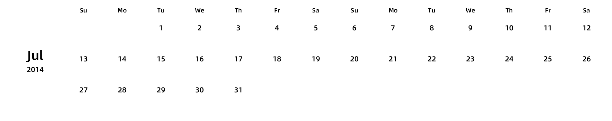 英文版 周日开始