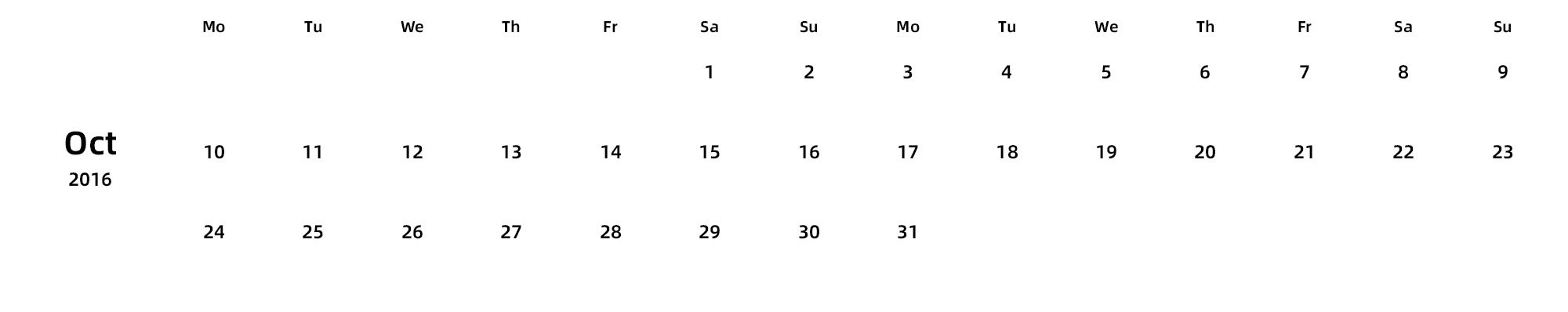 英文版 周一开始 带节假日调休安排