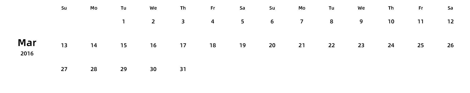 英文版 周日开始