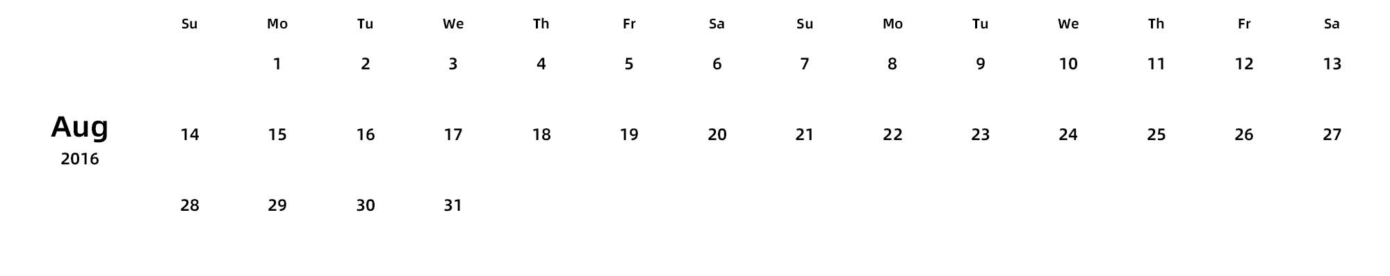 英文版 周日开始