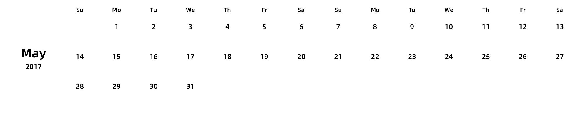 英文版 周日开始