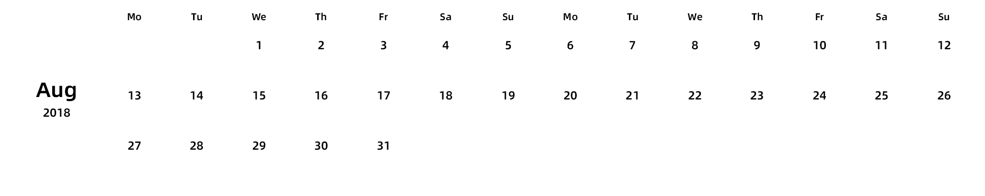 英文版 周一开始 带节假日调休安排