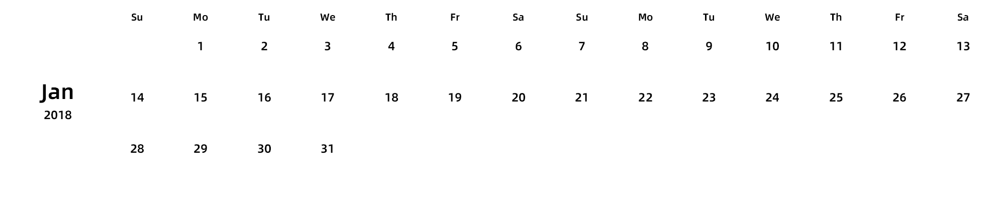英文版 周日开始 带节假日调休安排