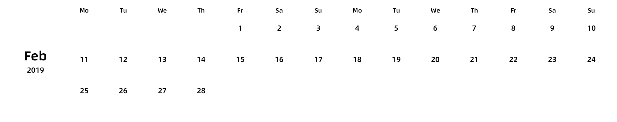 英文版 周一开始 带节假日调休安排