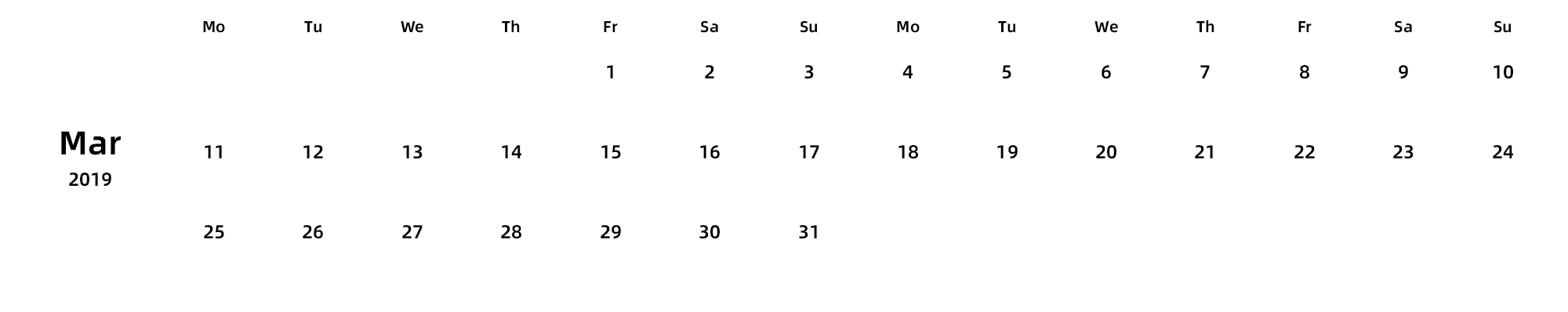 英文版 周一开始 带节假日调休安排
