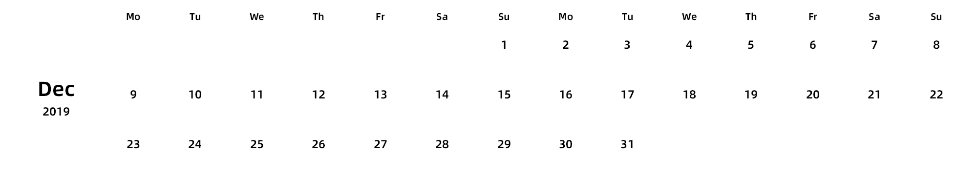 英文版 周一开始 带节假日调休安排