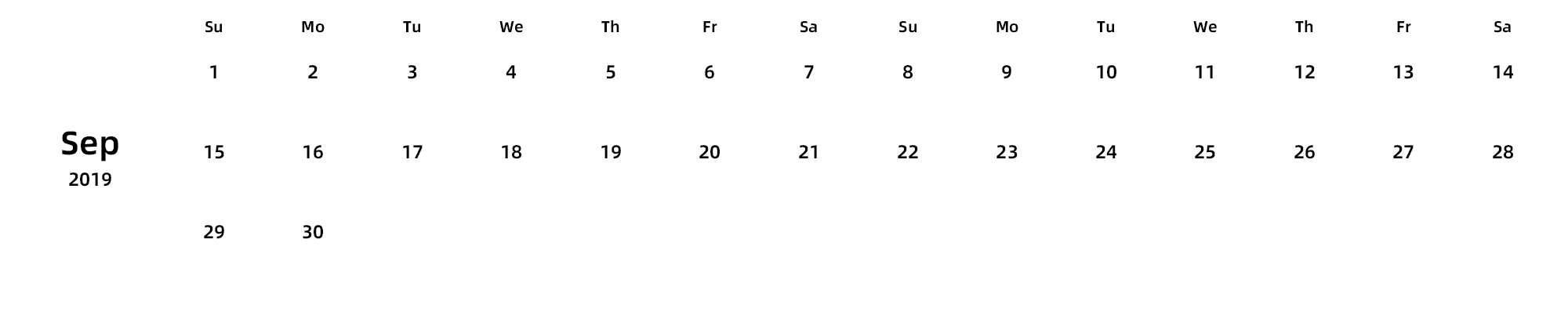 英文版 周日开始 带节假日调休安排