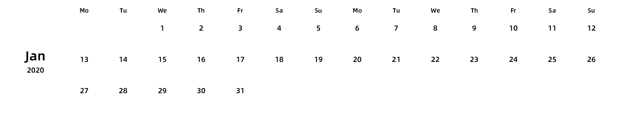 英文版 周一开始 带节假日调休安排