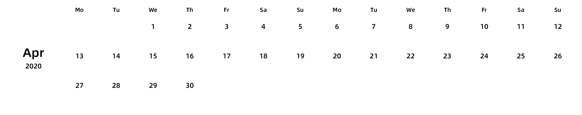 英文版 周一开始 带节假日调休安排
