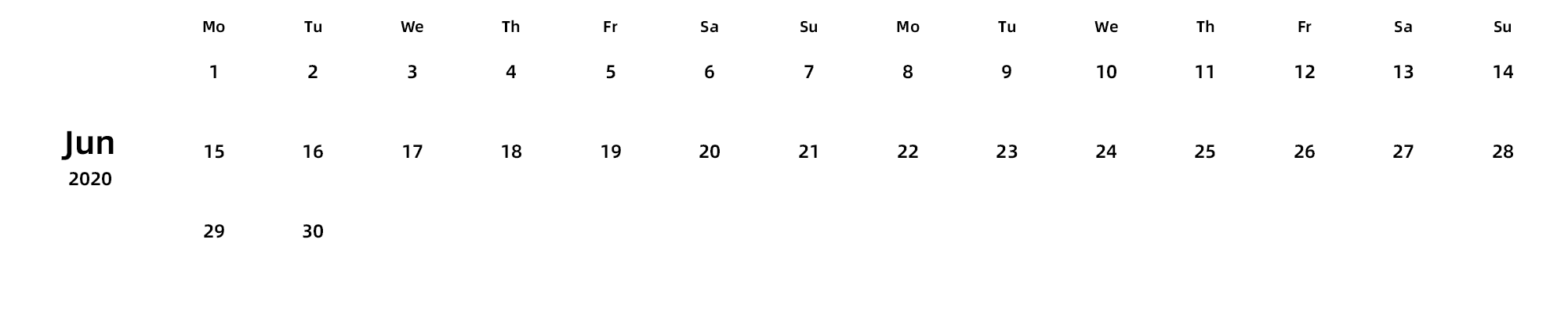 英文版 周一开始 带节假日调休安排