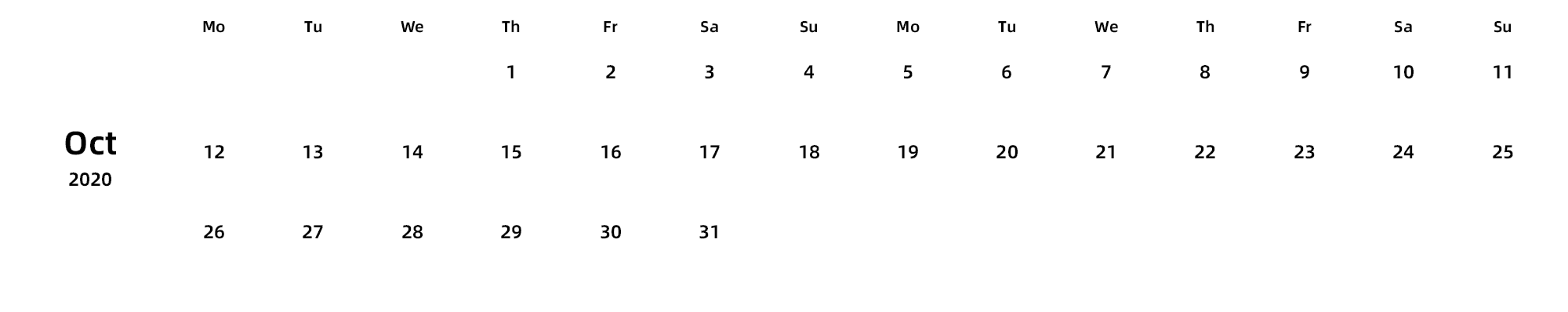 英文版 周一开始 带节假日调休安排