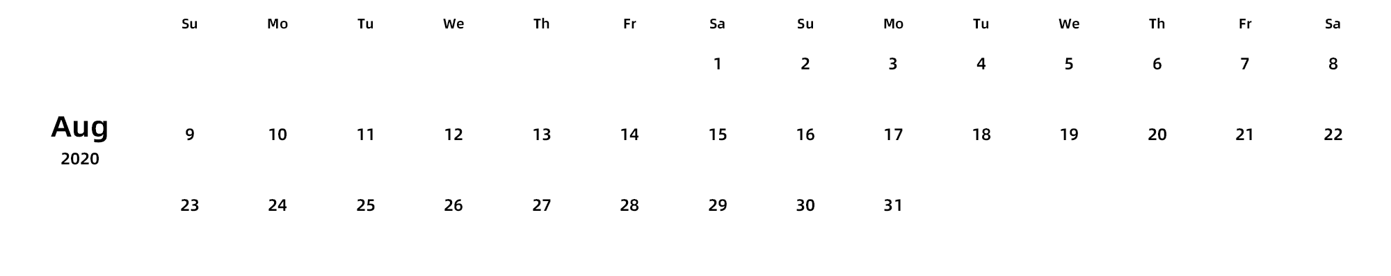 英文版 周日开始 带节假日调休安排