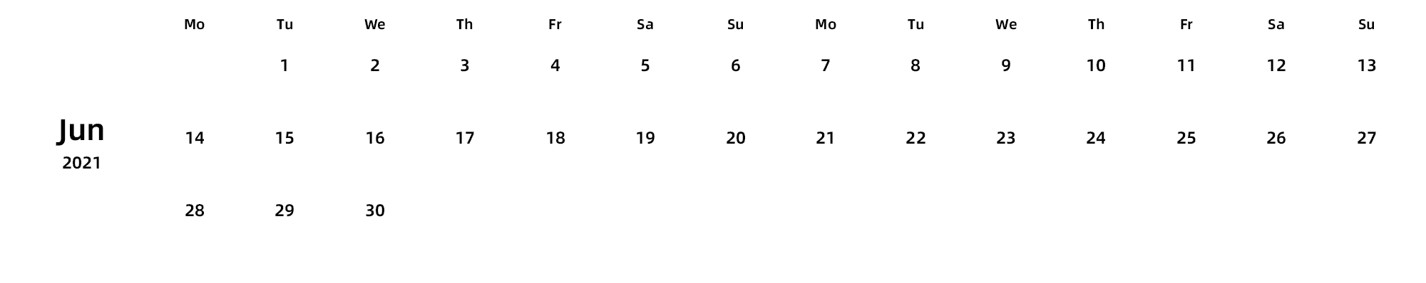 英文版 周一开始 带节假日调休安排