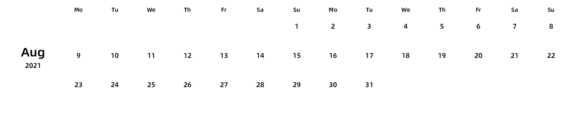 英文版 周一开始