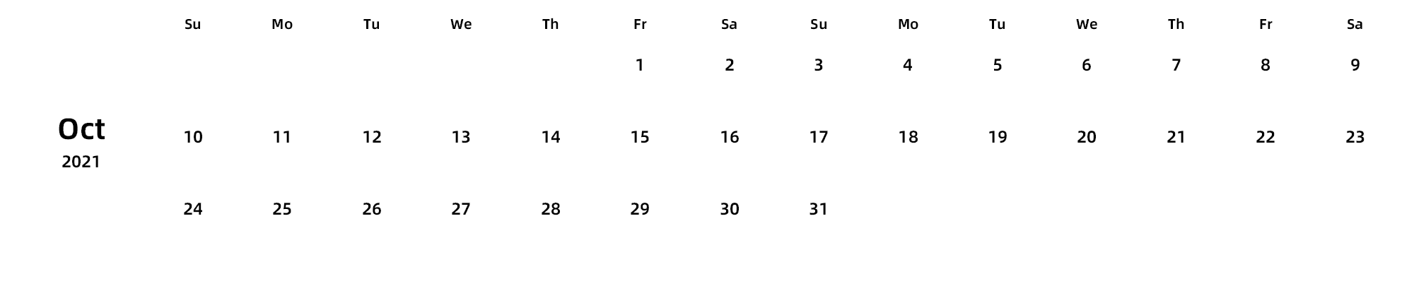 英文版 周日开始 带节假日调休安排