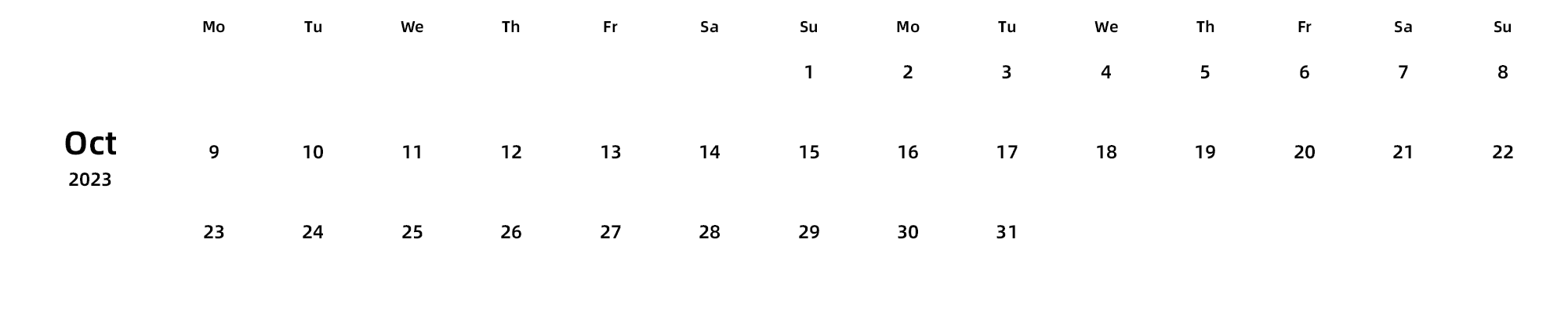英文版 周一开始 带节假日调休安排