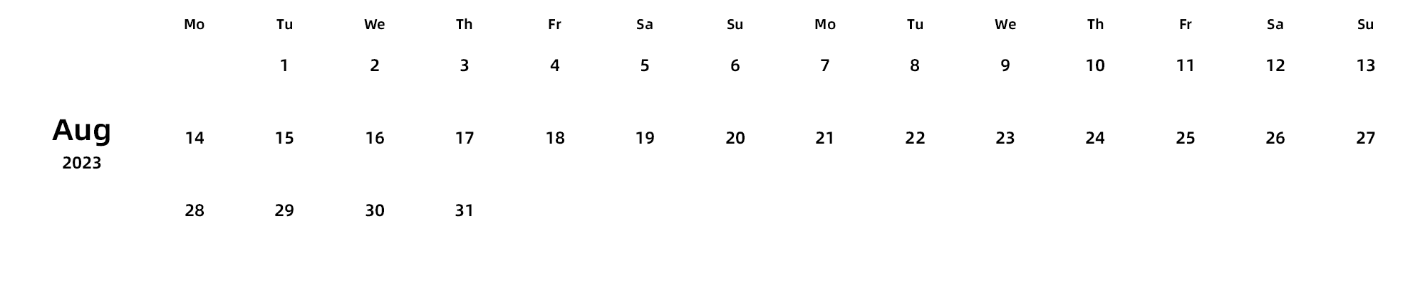英文版 周一开始