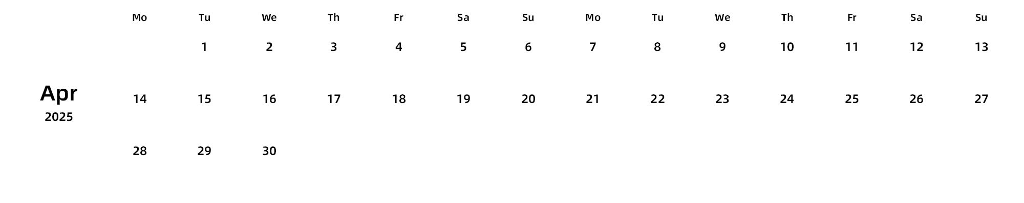 英文版 周一开始 带节假日调休安排