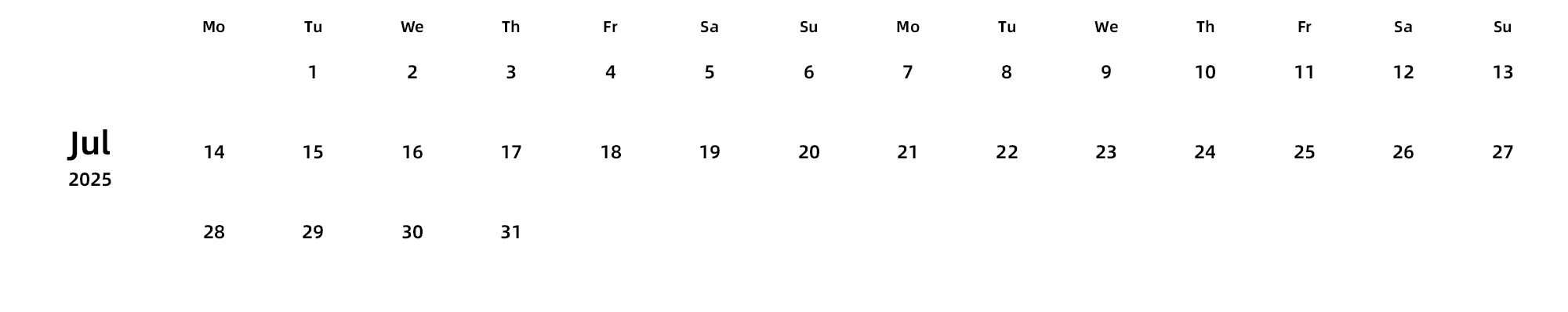 英文版 周一开始