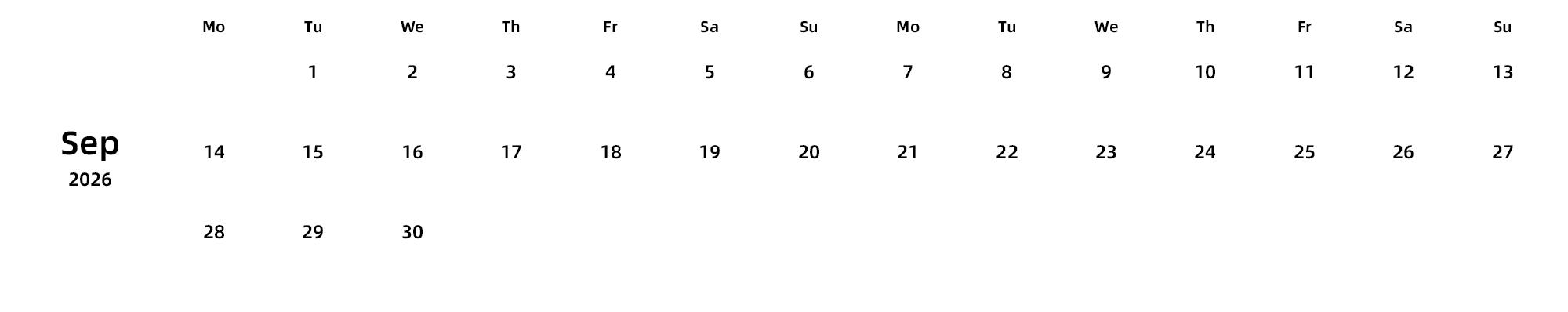 英文版 周一开始