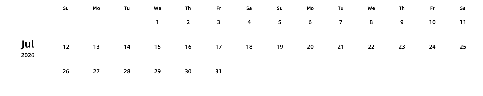 英文版 周日开始