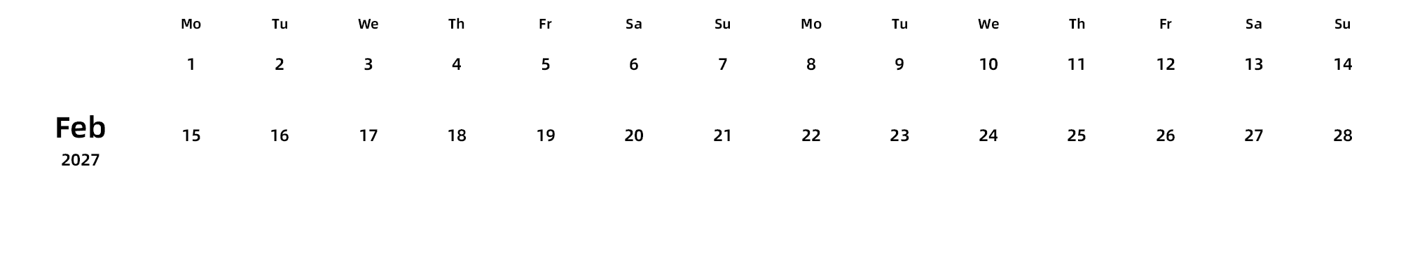 英文版 周一开始 带节假日调休安排